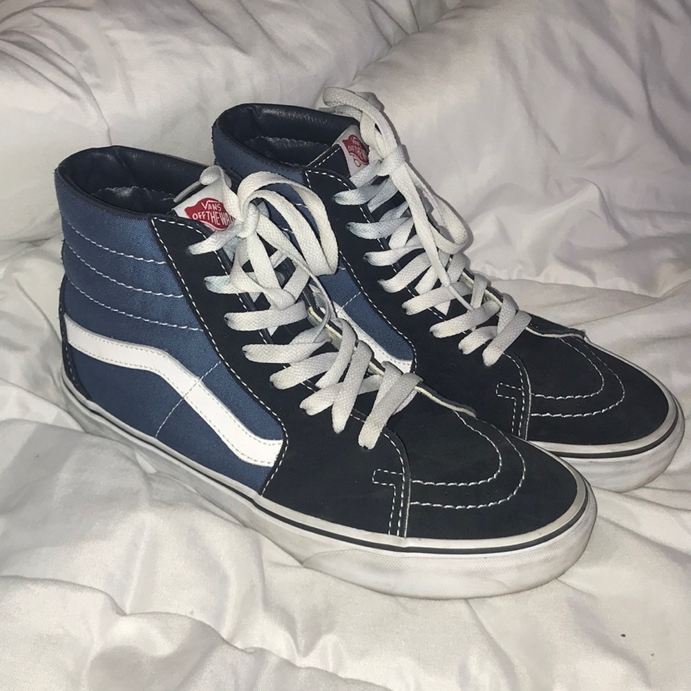 blue old skool high top vans sk8 hi